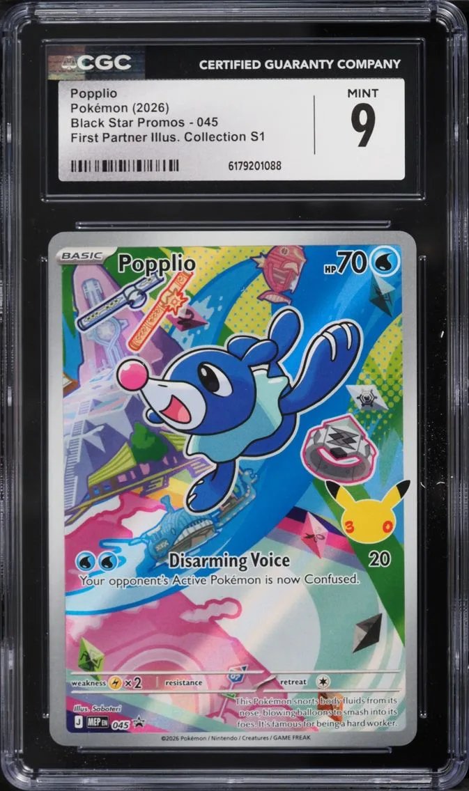 2026 Pokemon Mega Evolution Promo First Partner Illustration Full Art Popplio #45 CGC 9 MINT