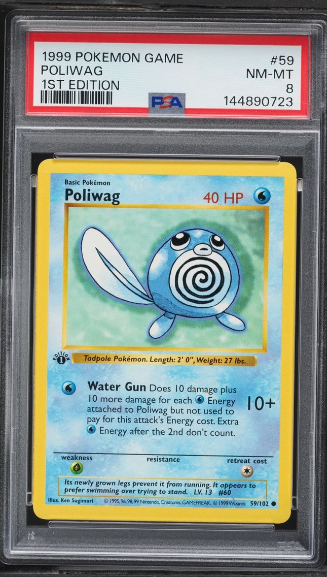 1999 Pokemon Base Set Shadowless 1st Edition Poliwag #59 PSA 8 NM-MT