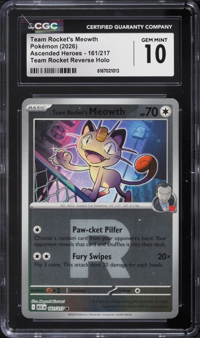 2026 Pokemon Mega Ascended Heroes Team Rocket Reverse Holo Rocket's Meowth #161 CGC 10 GEM MINT