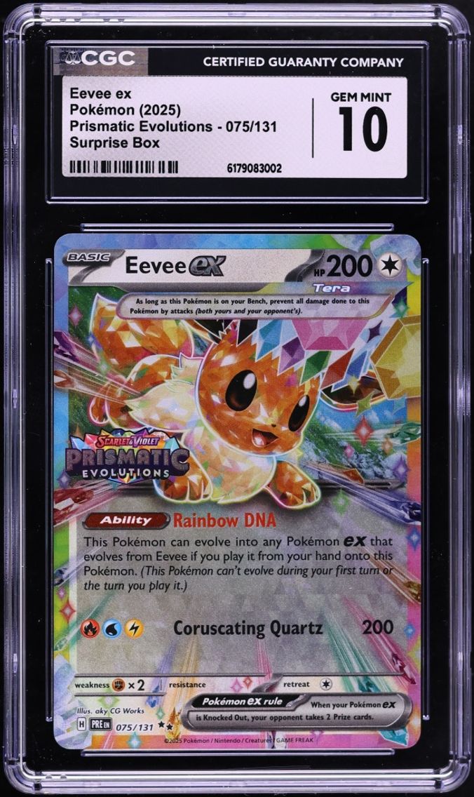 2025 Pokemon Scarlet & Violet Prismatic Evolutions Surprise Box Holo Eevee ex #75 CGC 10 GEM