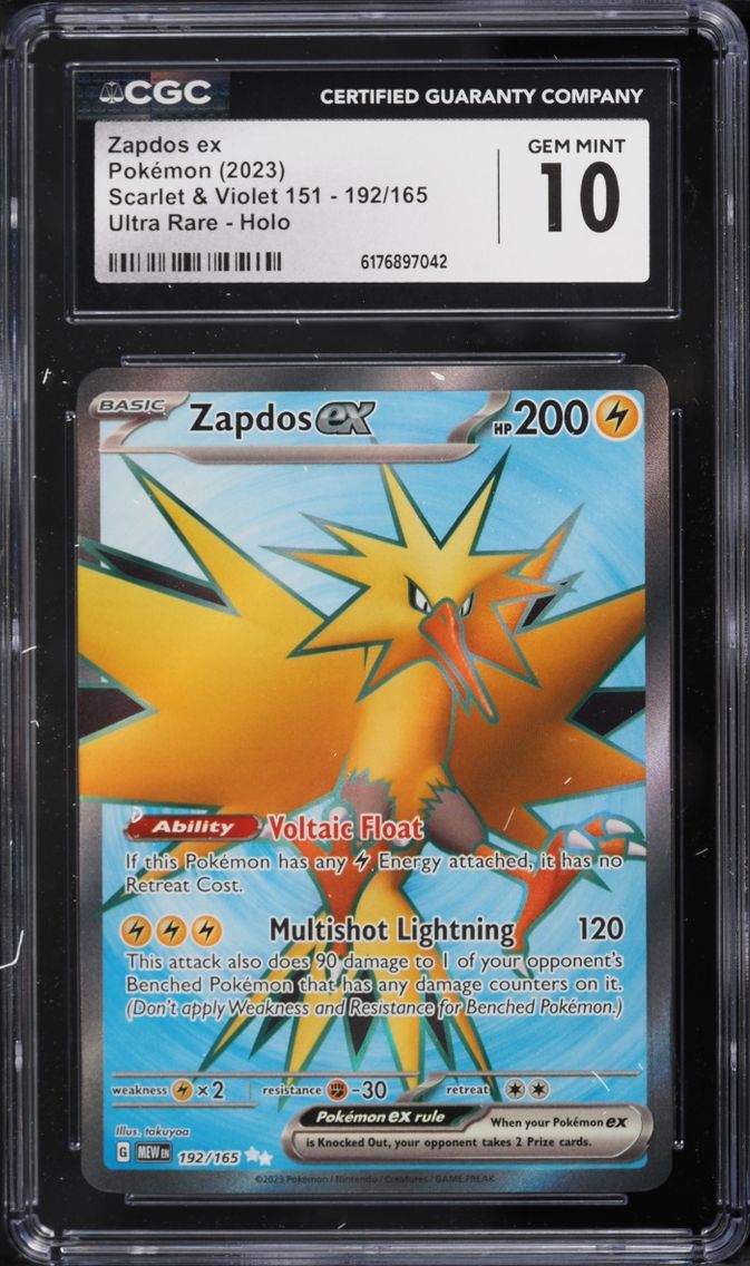 2023 Pokemon Scarlet & Violet 151 Full Art Zapdos EX #192 CGC 10 GEM MINT