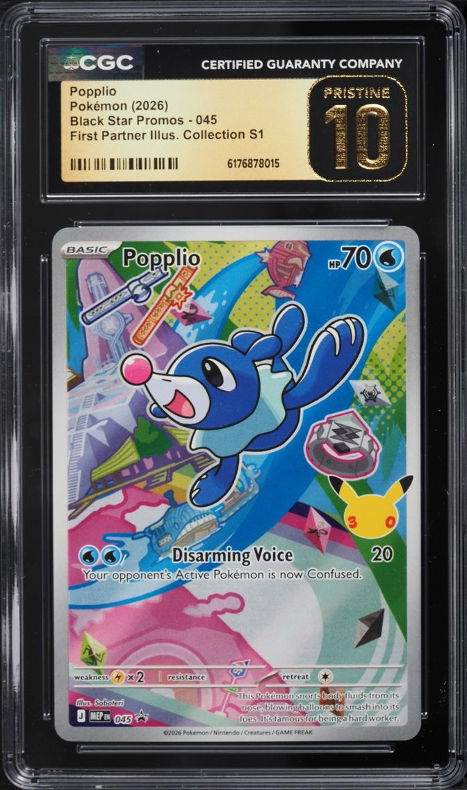 2026 Pokemon Mega Promo First Partner Illustration S1 Full Art Popplio #45 CGC 10 PRISTINE