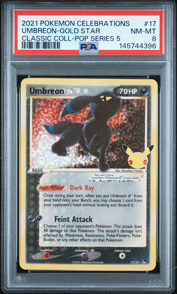 2021 #17 Umbreon-Gold Star PSA 8 Celebrations Classic Collection Pokemon