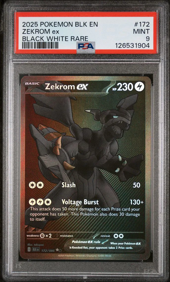 2025 #172 Zekrom EX PSA 9 Blk EN-Black Bolt Pokemon