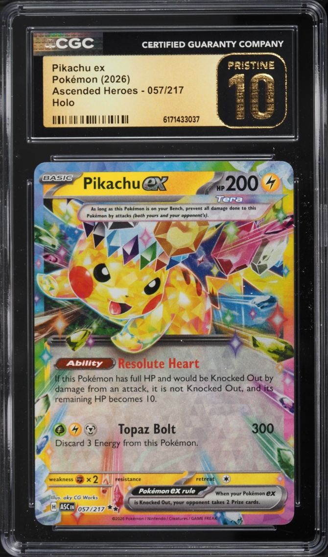 2026 Pokemon Mega Evolution Ascended Heroes Holo Pikachu Ex #57 CGC 10 PRISTINE