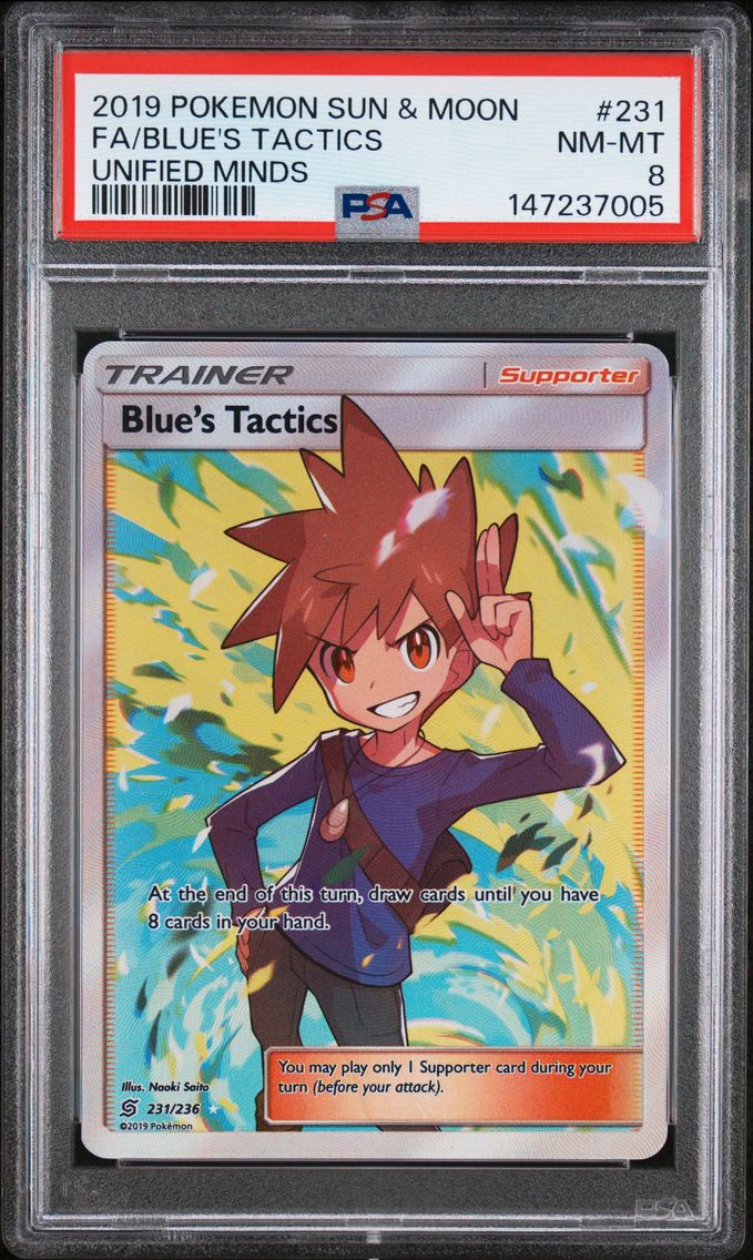 2019 #231 Full Art/Blue's Tactics PSA 8 Sun & Moon Unified Minds Pokemon