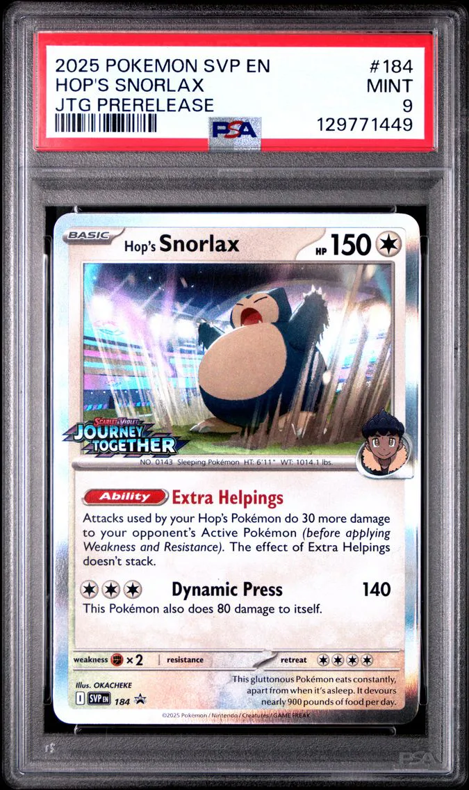 2025 #184 Hop's Snorlax PSA 9 Svp EN-SV Black Star Promo