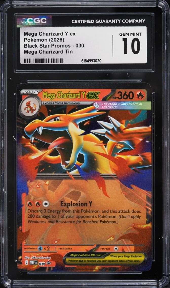 2026 #30 Mega Charizard Y ex CGC 10 Pokemon Mega Evolution Black Star Promo Tin
