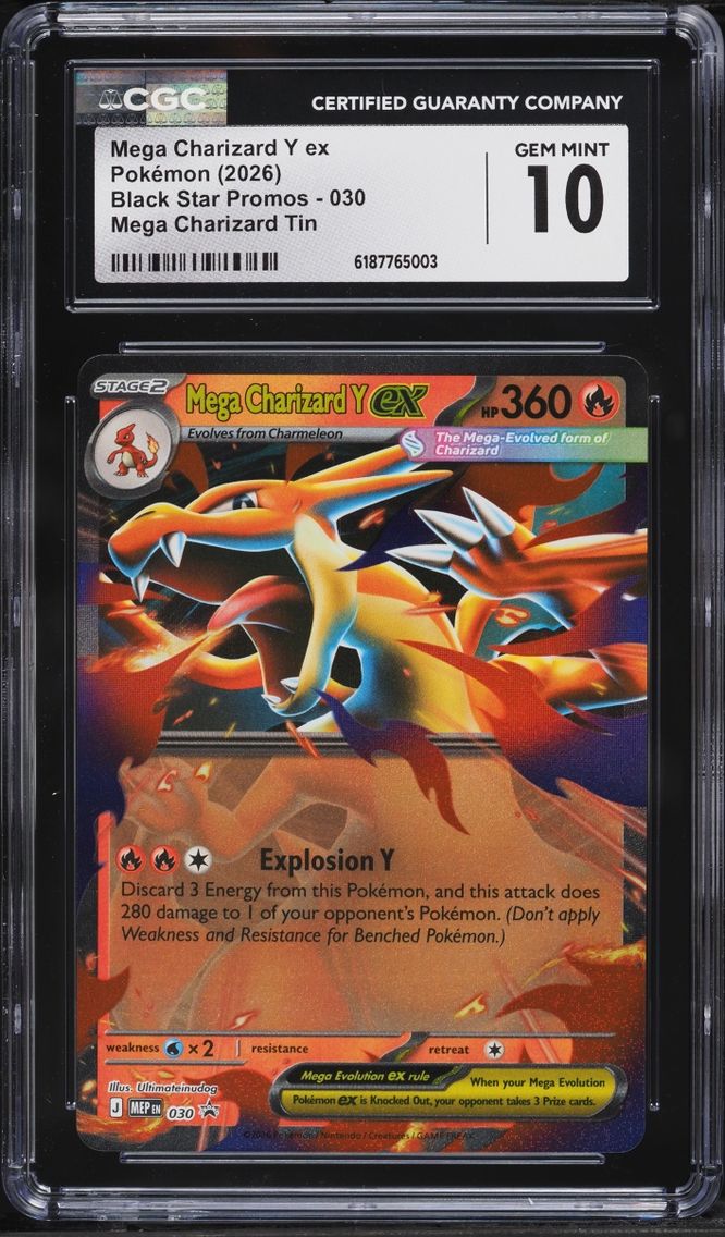 2026 #30 Mega Charizard Y Ex CGC 10 Pokemon Mega Evolution Black Star Promo Tin