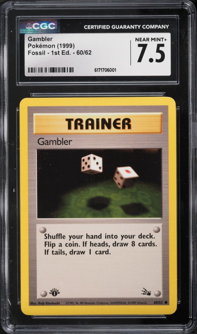 1999 Pokemon Fossil 1st Edition Gambler #60 CGC 7.5 NRMT+