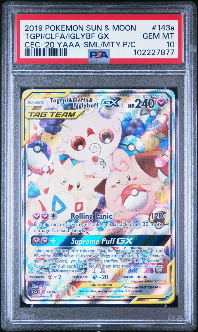 2019 #143a Togepi & Cleffa & Igglybuff GX PSA 10 Sun & Moon Cosmic Eclipse Pokemon