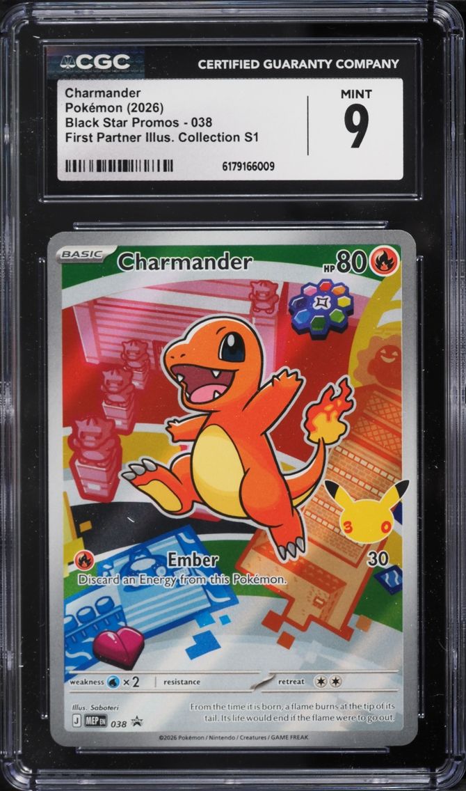 2026 Pokemon Mega Evolution Promo First Partner Illustration S1 Full Art Charmander #38 CGC 9
