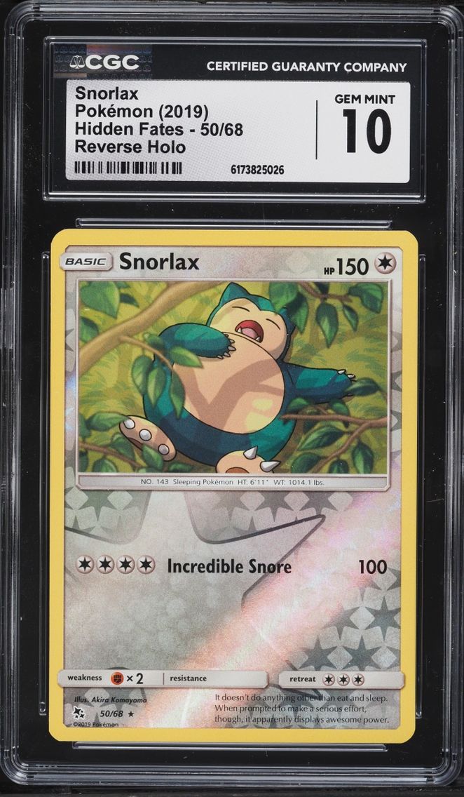 2019 Pokemon Sun & Moon Hidden Fates Reverse Holo Snorlax #50 CGC 10 GEM MINT