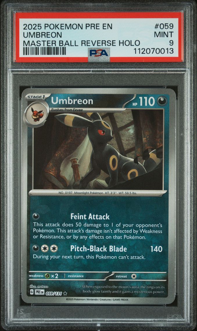 2025 #059 Umbreon Master Ball Reverse Holo PSA 9 Pre EN-Prismatic Evolutions Pokemon