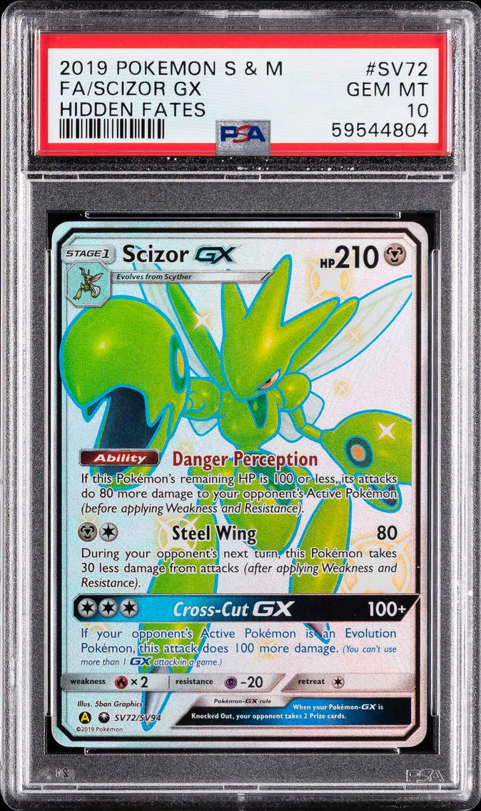 2019 #SV72 Full Art/Scizor GX PSA 10 Sun & Moon Hidden Fates Pokemon