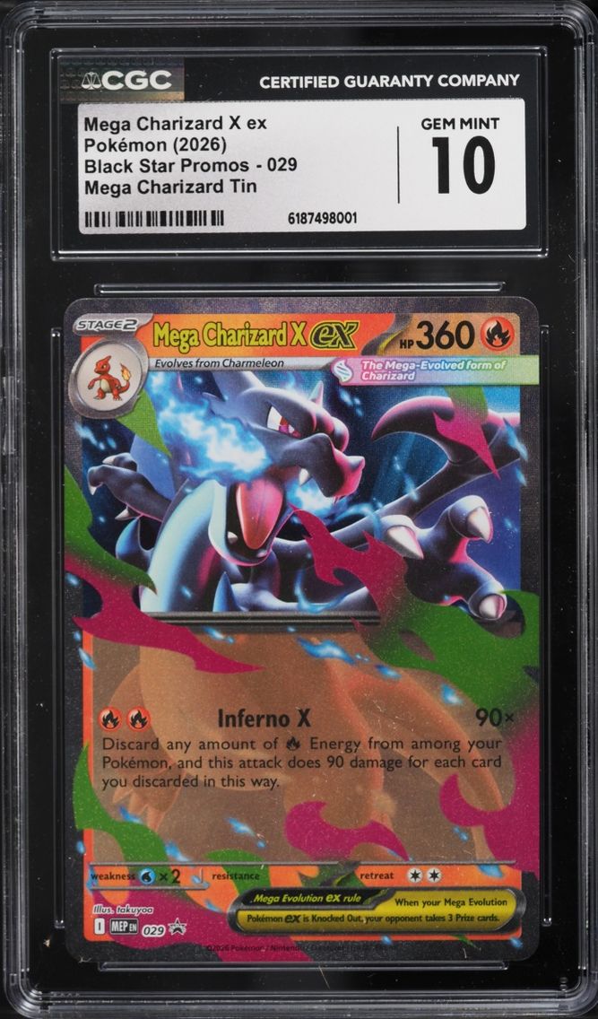 2026 #29 Mega Charizard X ex CGC 10 Pokemon Mega Evolution Black Star Promo Tin
