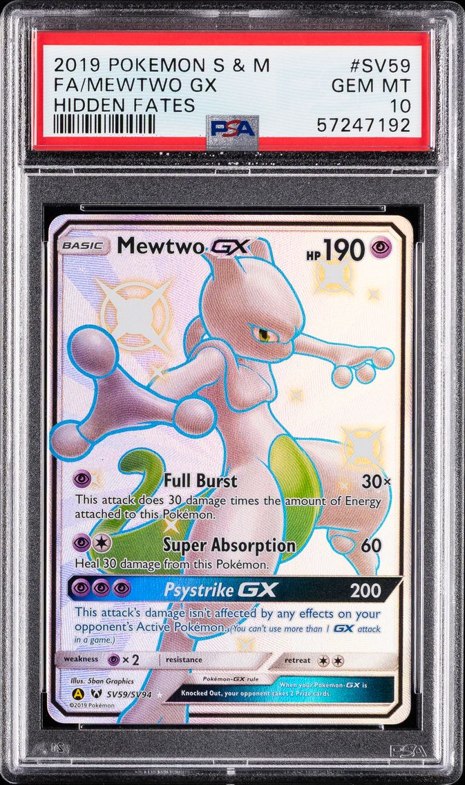 2019 #SV59 Full Art/Mewtwo GX PSA 10 Sun & Moon Hidden Fates Pokemon