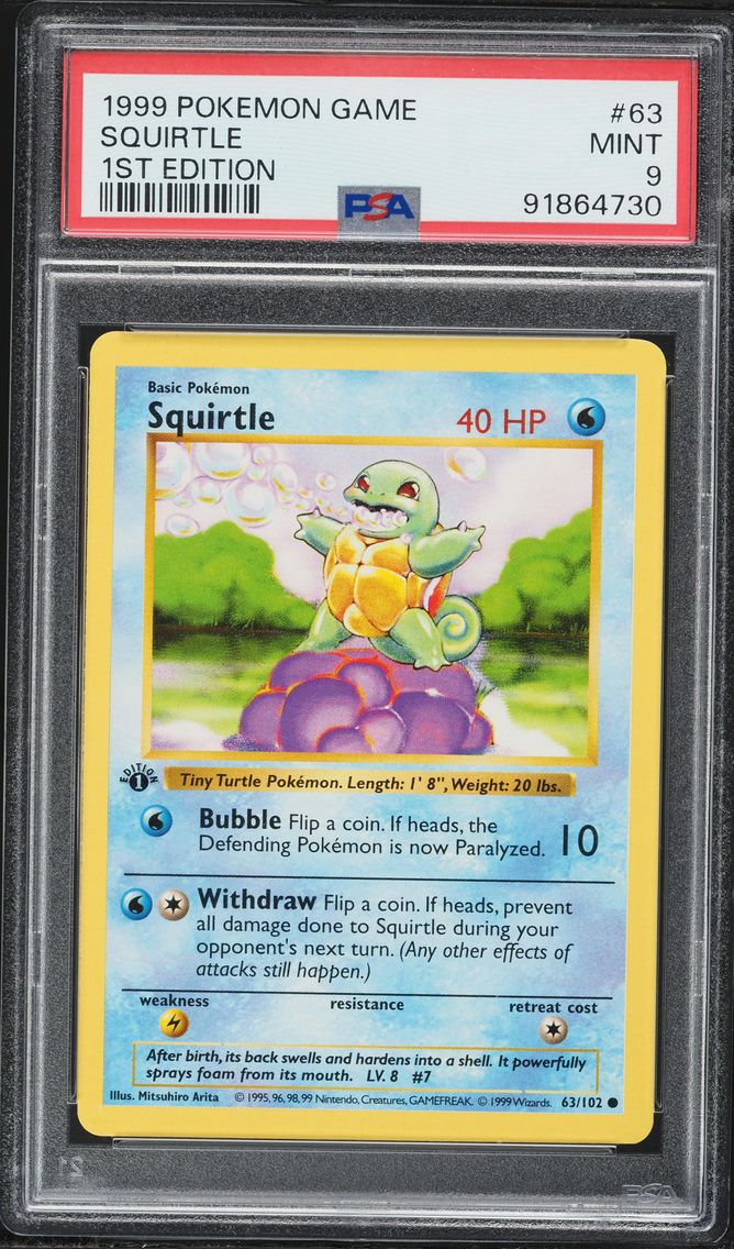 1999 #63 Squirtle 1st Edition PSA 9 Game Pokemon