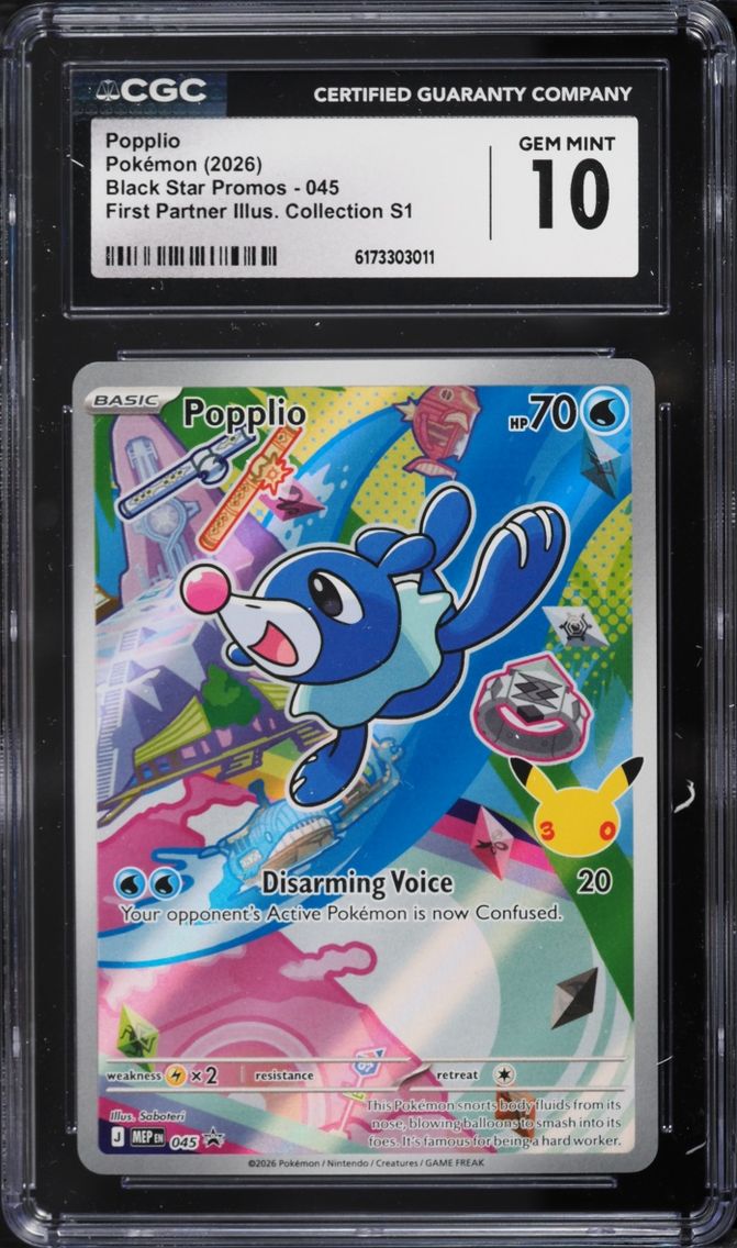 2026 Pokemon Mega Promo First Partner Illustration Full Art Popplio #45 CGC 10 GEM MINT