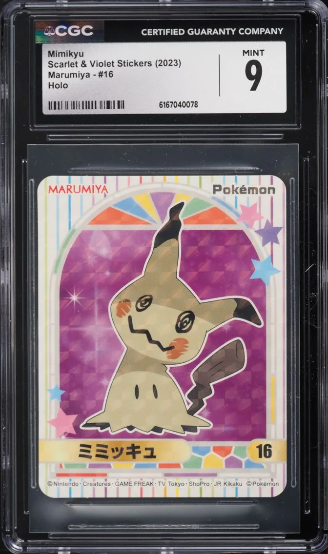 2023 Pokemon Japanese Scarlet & Violet Stickers Marumiya Holo Mimikyu #16 CGC 9 MINT
