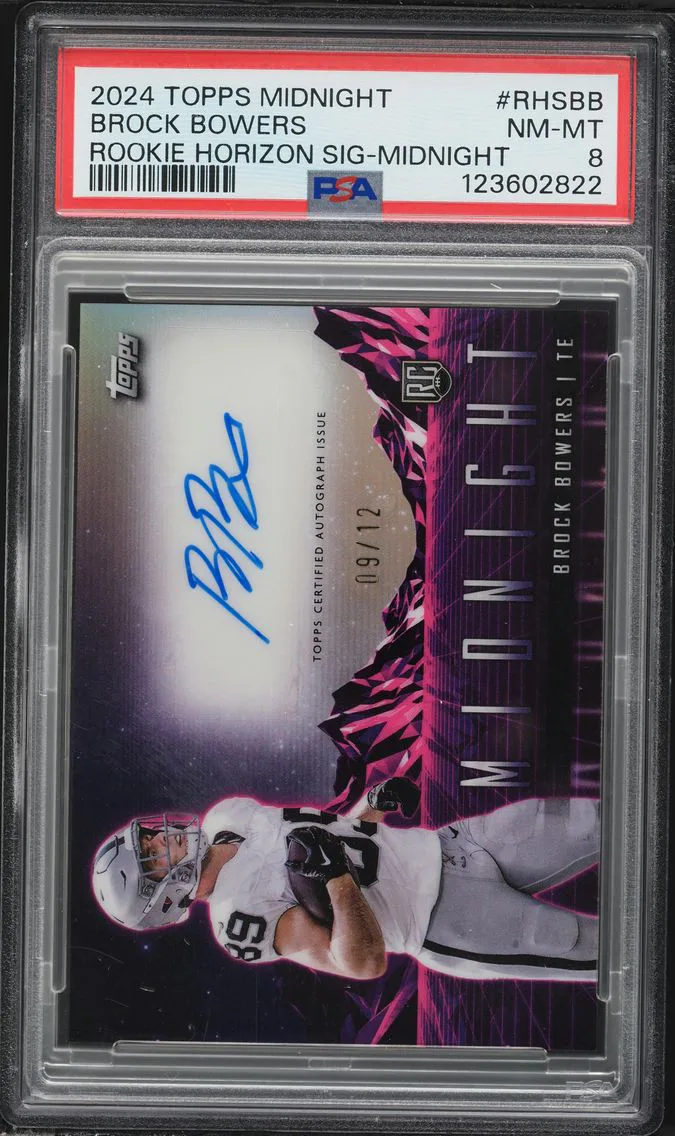2024 #RHSBB Brock Bowers PSA 8 Topps Midnight Rookie Horizon Signatures Football