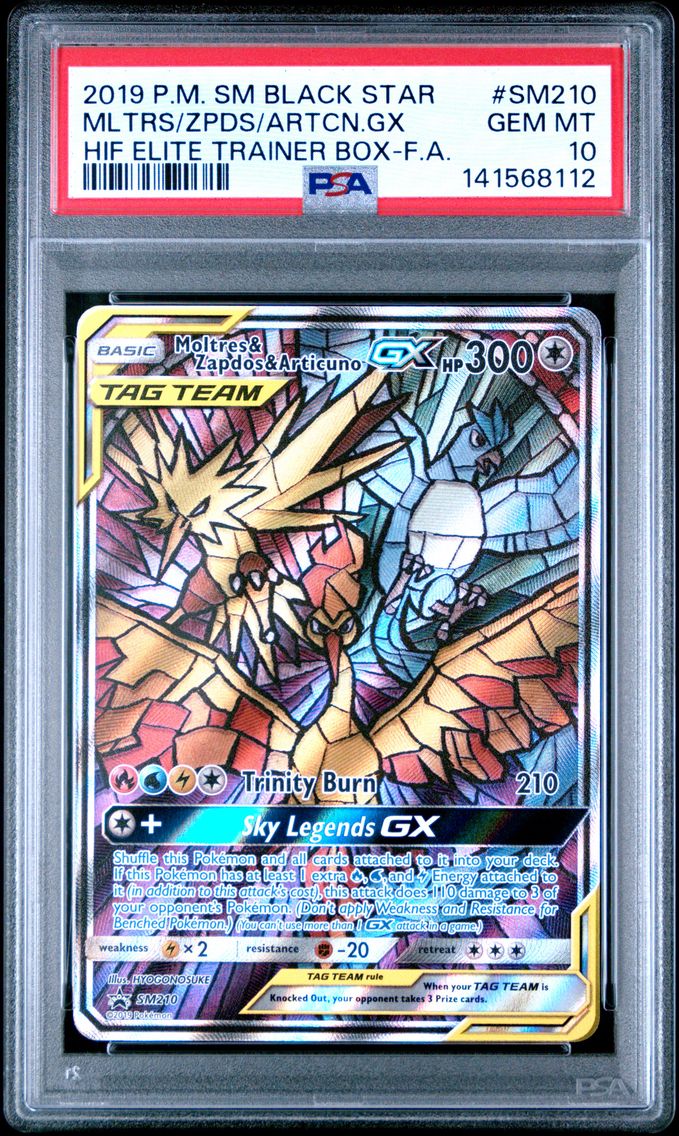 2019 #SM210 Full Art/Moltres & Zapdos & Articuno GX PSA 10 SM Black Star Promo Pokemon