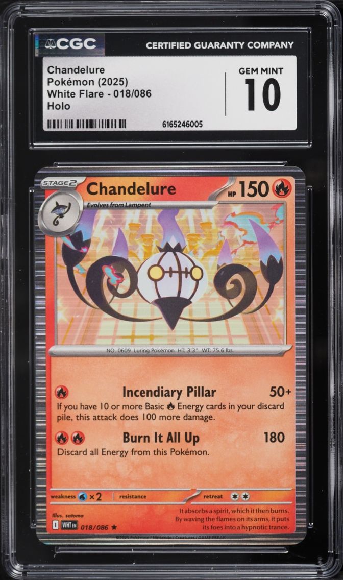2025 Pokemon Scarlet & Violet White Flare Holo Chandelure #18 CGC 10 GEM MINT