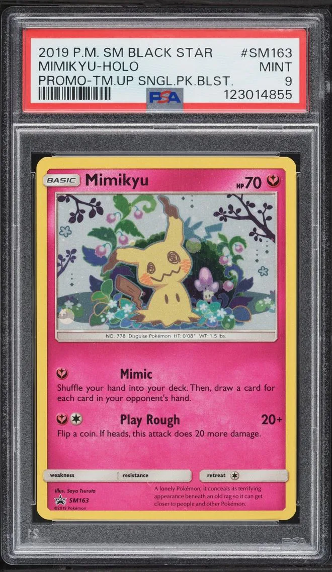2019 Pokemon Sun & Moon Black Star Promo Team Up Holo Mimikyu #SM163 PSA 9 MINT