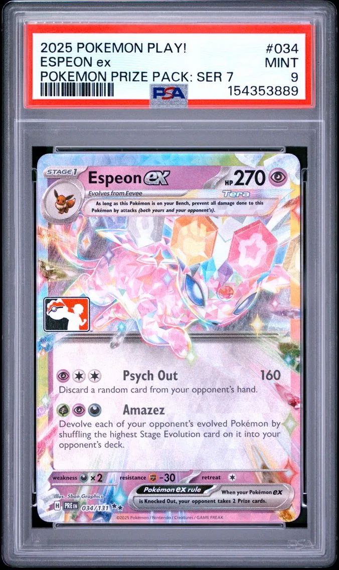 2025 #034 Espeon EX PSA 9 Play! Pokemon Prize Pack: Series 7