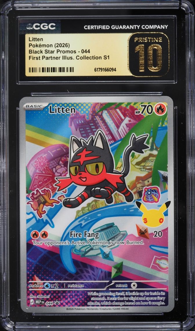 2026 Pokemon Mega Promo First Partner Illustration Full Art Litten #44 CGC 10 PRISTINE