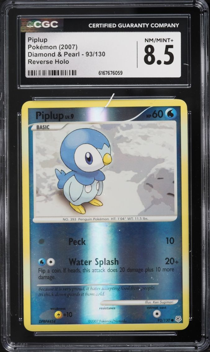 2007 Pokemon Diamond & Pearl Reverse Holo Piplup #93 CGC 8.5 NM-MT+