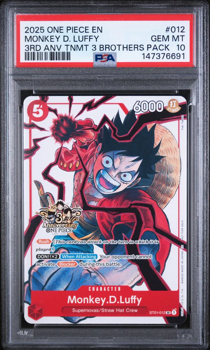 2025 #012 Monkey D. Luffy PSA 10 One Piece 3rd Anniversary Tournament 3 Brothers Pack