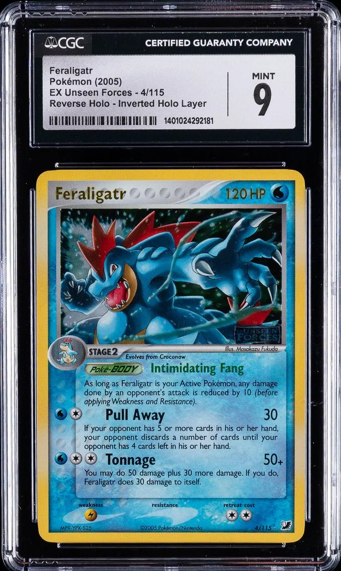 2005 #4 Feraligatr CGC 9 Pokemon | EX Unseen Forces-Reverse Holo, Inverted Holo Layer