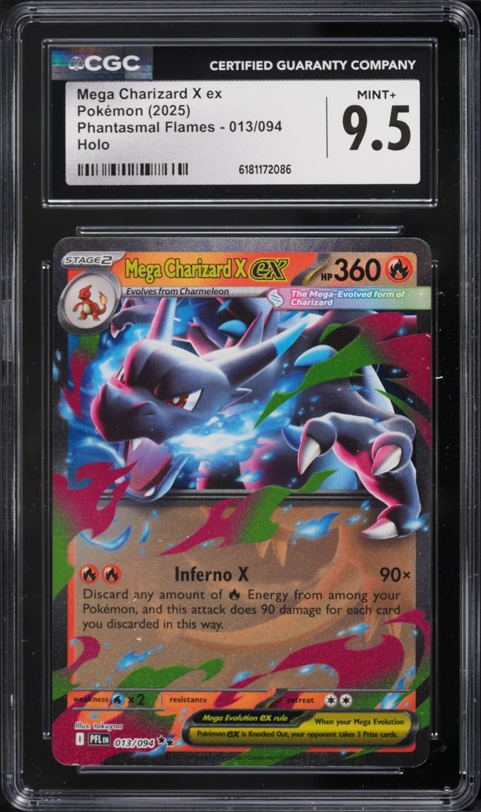 2025 Pokemon Mega Evolution Phantasmal Flames Holo Mega Charizard X Ex #13 CGC 9.5 MINT+