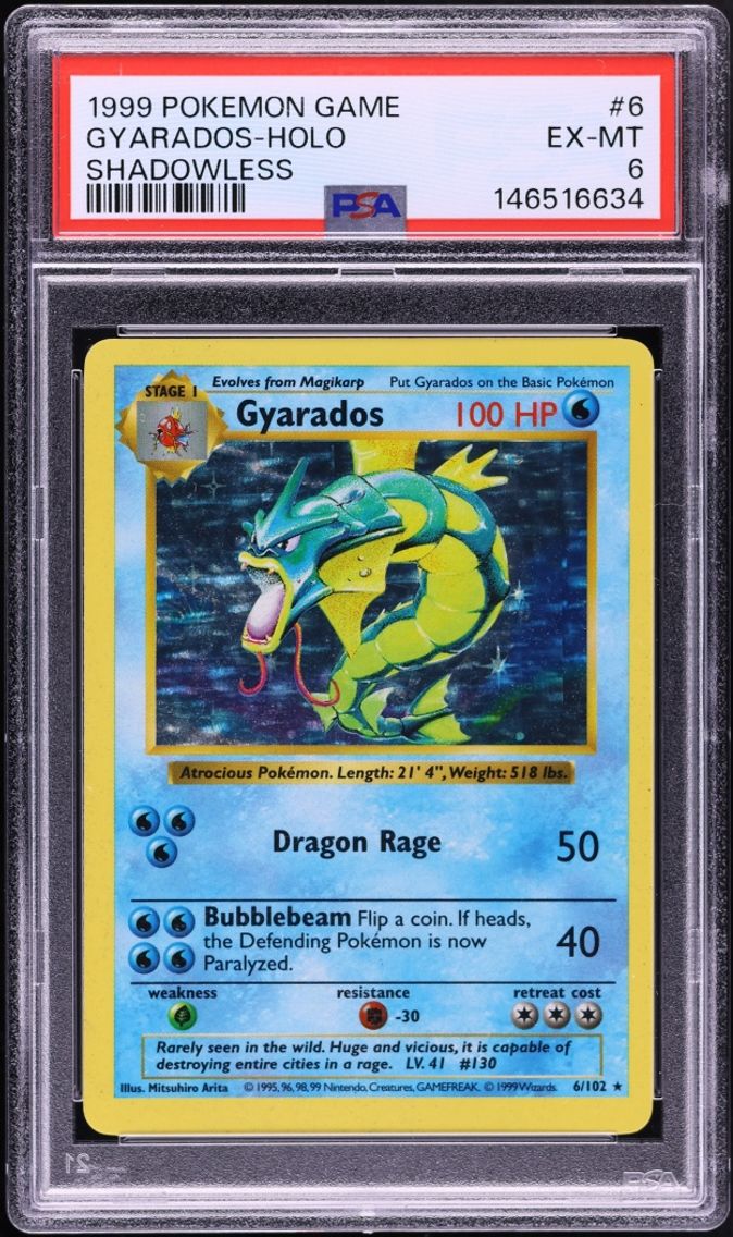 1999 Pokemon Base Set Shadowless Holo Gyarados #6 PSA 6 EXMT