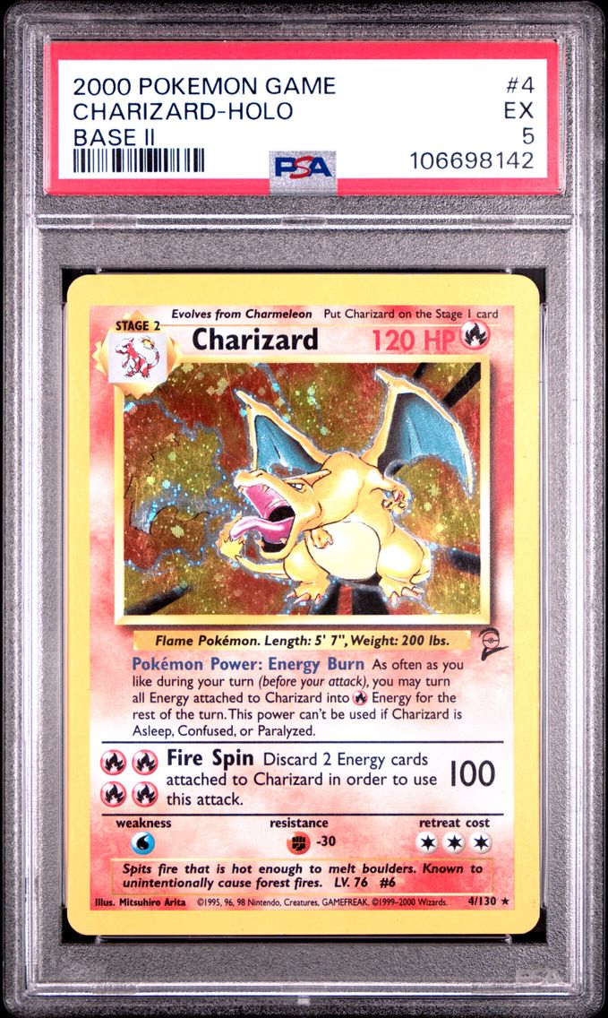 2000 #4 CHARIZARD-HOLO PSA 5 POKEMON GAME BASE II