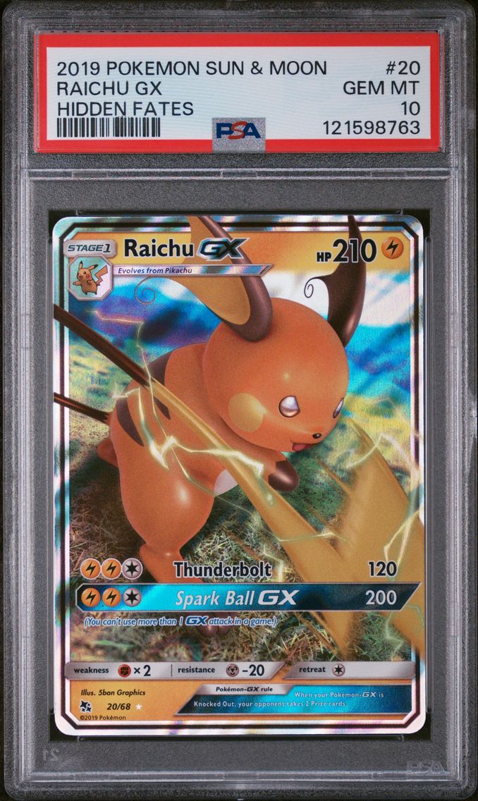 2019 #20 Raichu GX PSA 10 Sun & Moon Hidden Fates