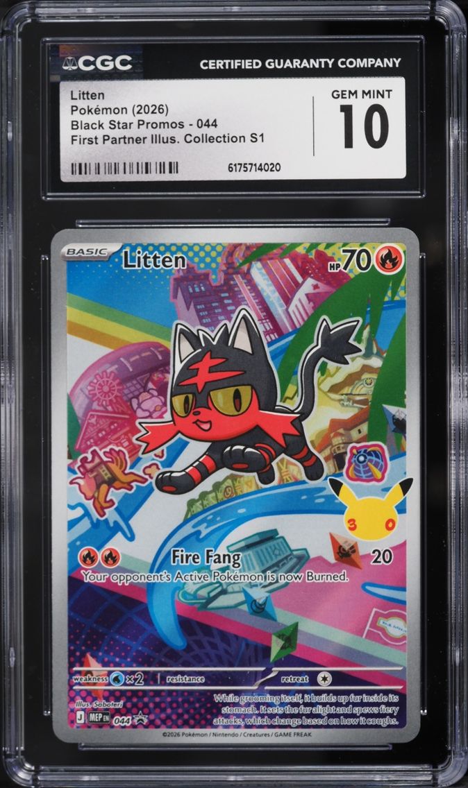 2026 Pokemon Mega Evolution Promo First Partner Illustration Full Art Litten #44 CGC 10 GEM