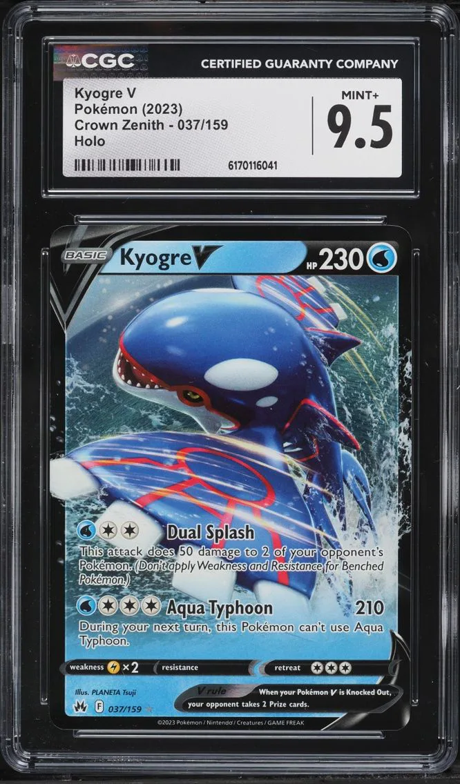 2023 Pokemon Sword & Shield Crown Zenith Holo Kyogre V #37 CGC 9.5 MINT+