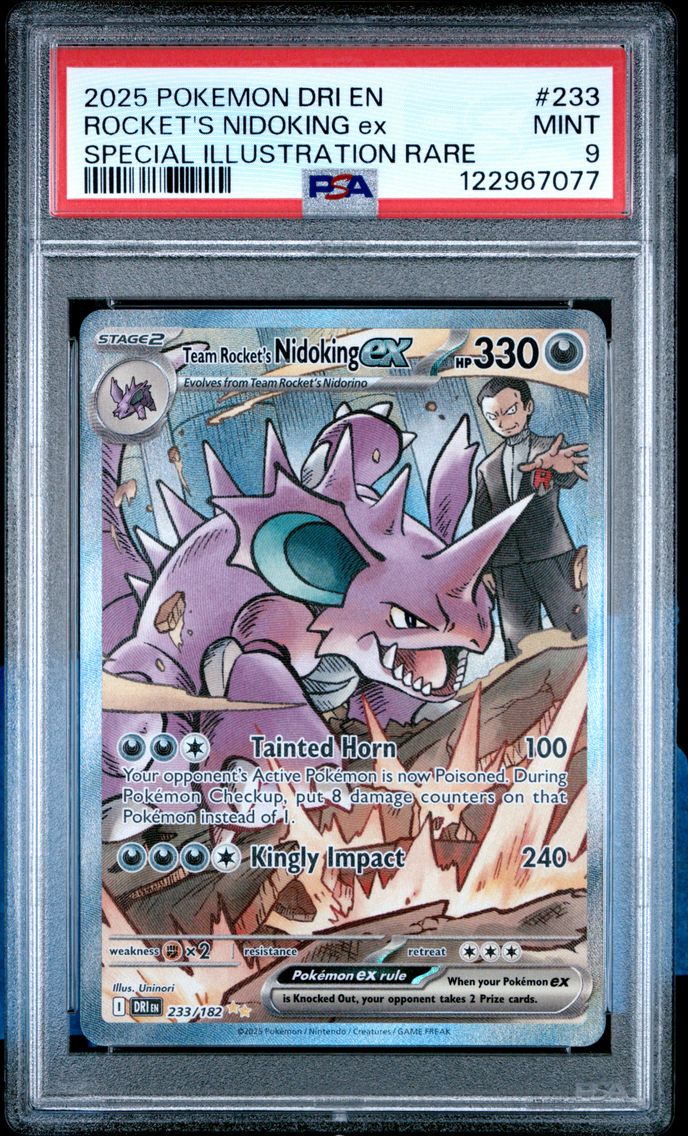 2025 #233 Team Rocket's Nidoking EX PSA 9 Dri EN-Destined Rivals Pokemon
