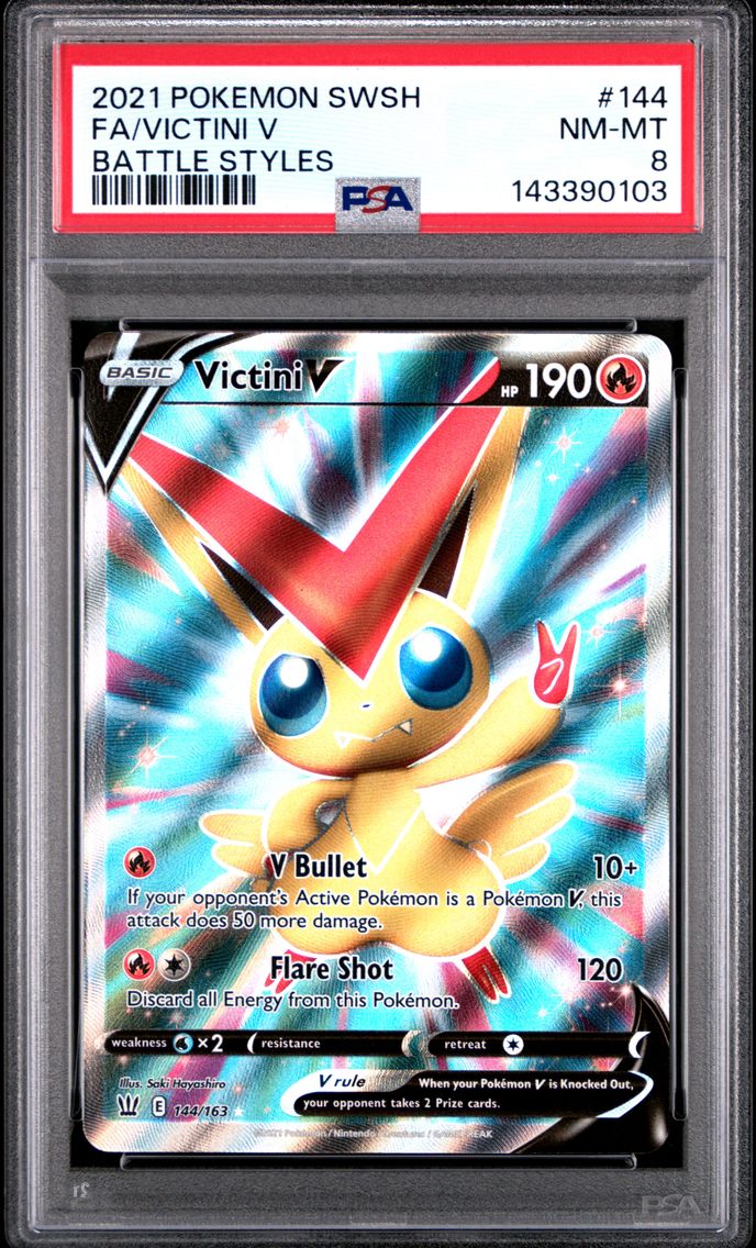 2021 #144 Full Art/Victini V PSA 8 Sword & Shield Battle Styles Pokemon