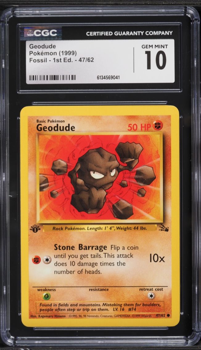 1999 Pokemon Fossil 1st Edition Geodude #47 CGC 10 GEM MINT