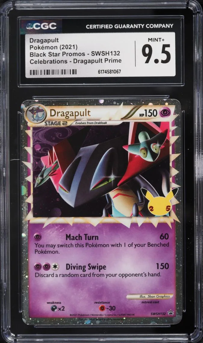 2021 Pokemon Sword & Shield Promo Celebrations Prime Holo Dragapult #SWSH132 CGC 9.5 MINT+