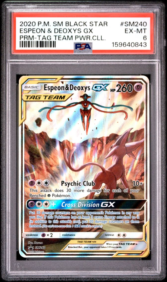 2020 #SM240 Espeon & Deoxys GX PSA 6 SM Black Star Promo
