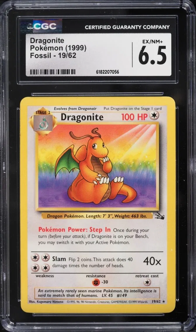 1999 Pokemon Fossil Dragonite #19 CGC 6.5 EXMT+