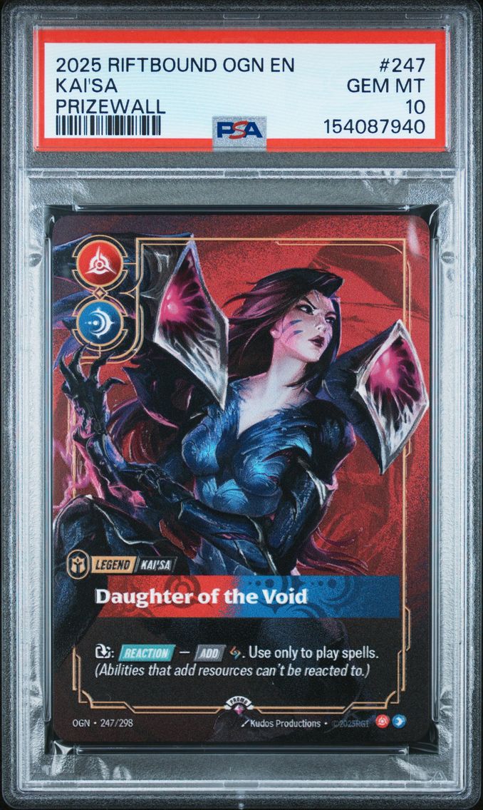 2025 #247 Kai'SA - Daughter of the Void PSA 10 Prizewall Riftbound: League of Legends Ogn-Origins Plated Legends Pokemon