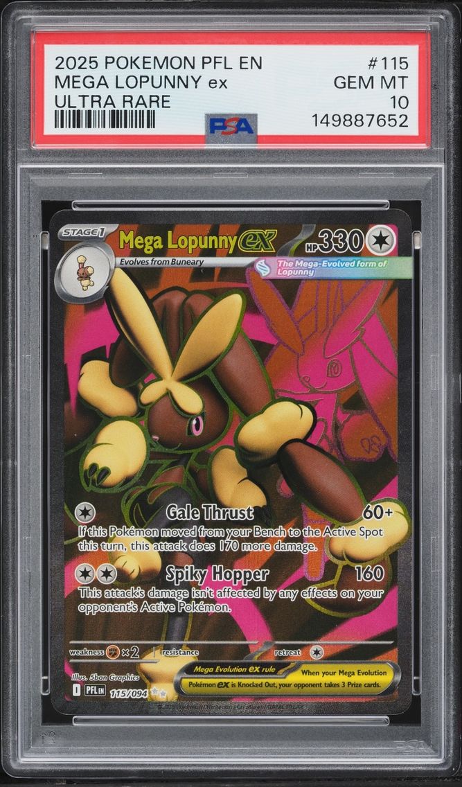 2025 Pokemon Mega Evolution Phantasmal Flames Full Art Mega Lopunny Ex #115 PSA 10 GEM MINT