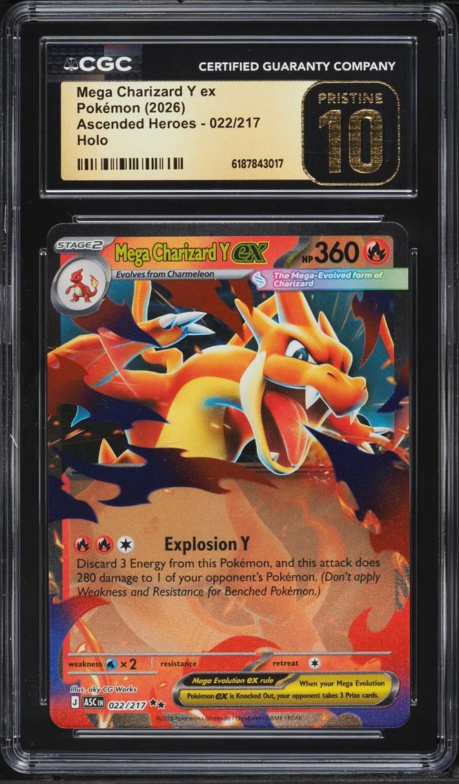 2026 #22 Mega Charizard Y EX CGC 10 Pokemon Mega Evolution Ascended Heroes Holo