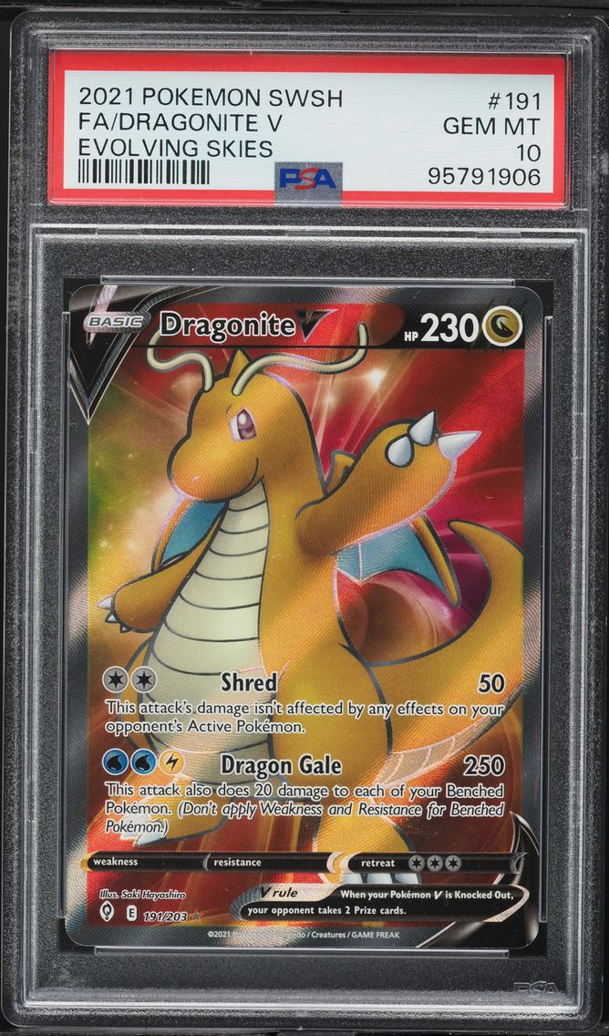 2021 #191 Full Art/Dragonite V PSA 10 Sword & Shield Evolving Skies Pokemon