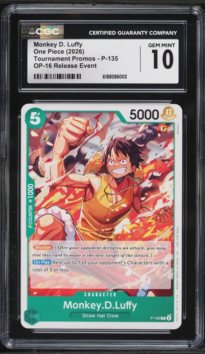 2026 #P-135 CGC 10 One Piece Tournament Promos OP-16 Release Event Monkey D. Luffy